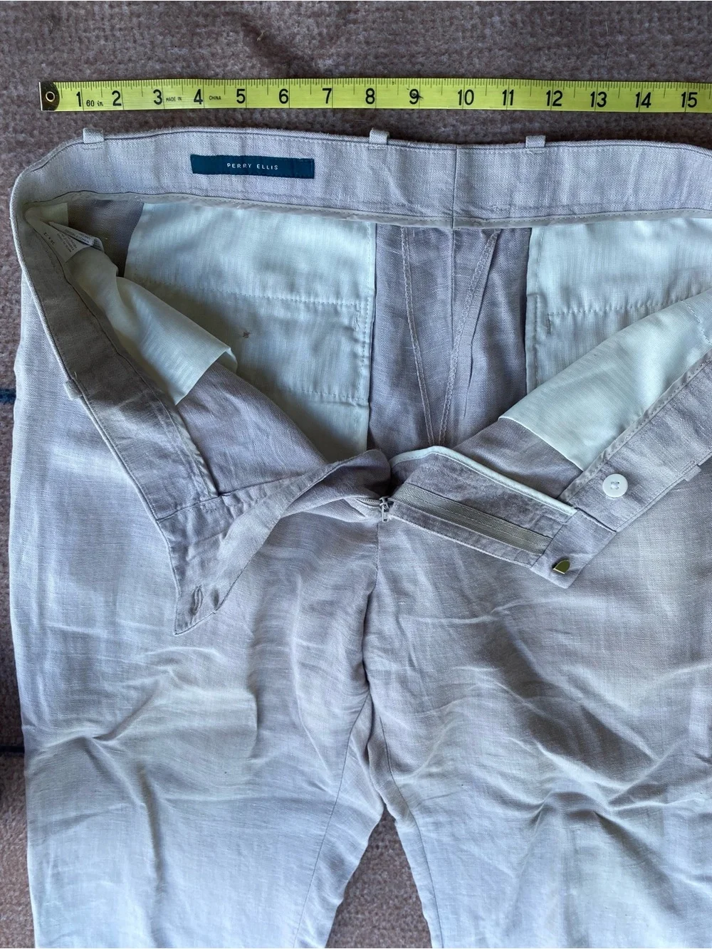 Perry Ellis 36x30 white cream linen trouser. Coastal, beachy, euro summer